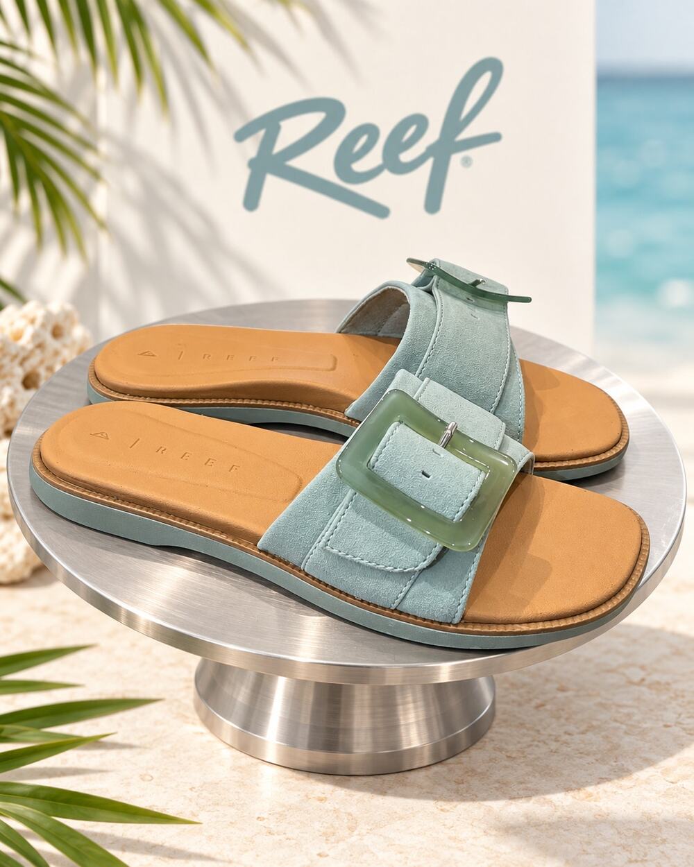 Reef Lana Buckle Mint Green Slide Sandals Women’s 9 EU 40